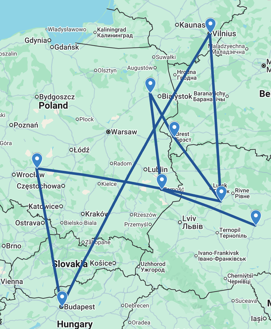 Map of Salomon Kashtan's permanent positions